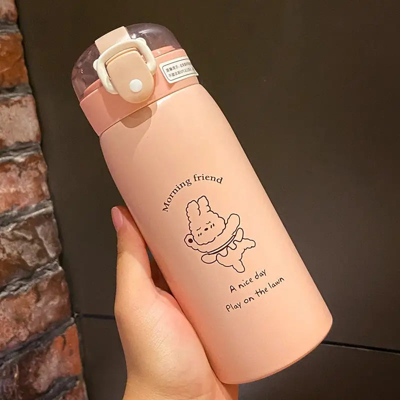 Cute School Stainless Steel Water Bottle - Pink / 350ml