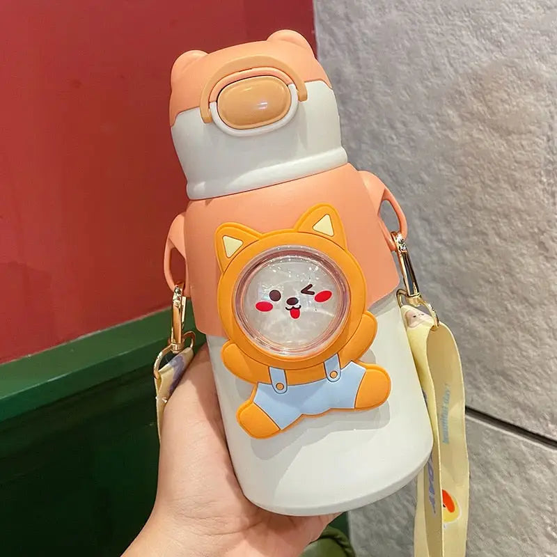 Cute Strap Kids Water Bottle - 520ml / Orange
