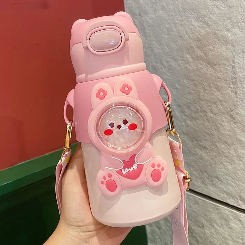 Cute Strap Kids Water Bottle - 520ml / Pink