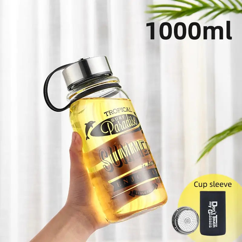 Glass Water Bottle with Silicone Sleeve - 1000ML