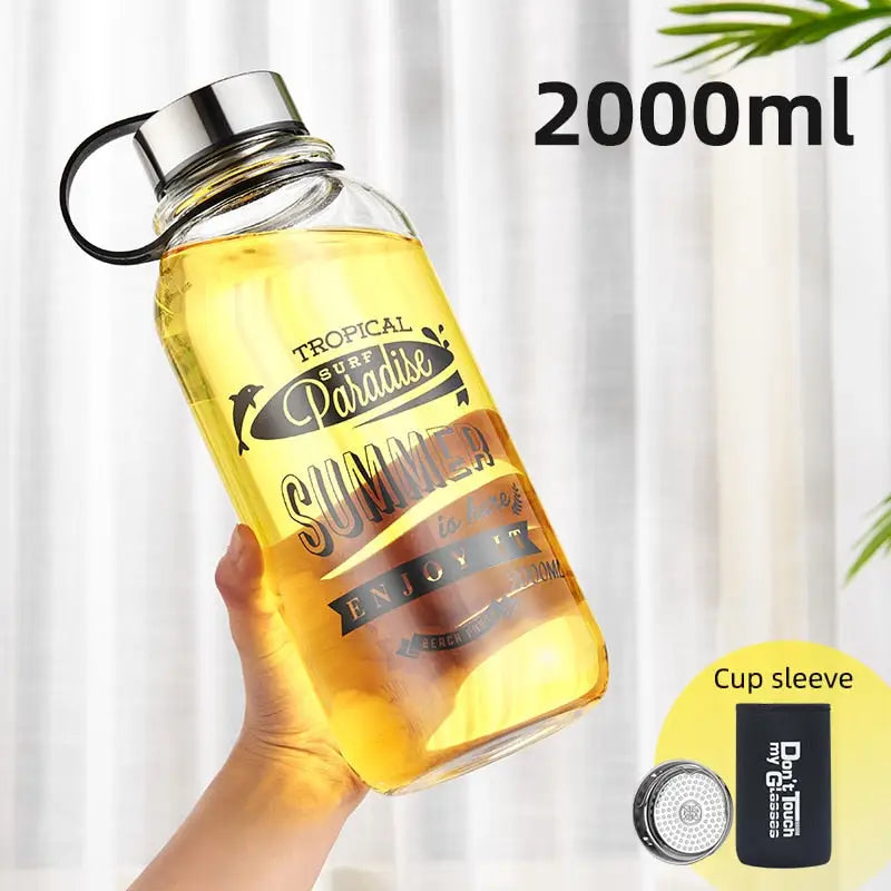 Glass Water Bottle with Silicone Sleeve - 2000ML