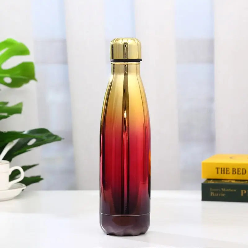 Glossy Stainless Steel Water Bottle - Gold Red Black