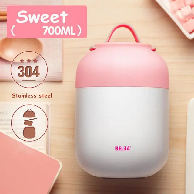 Insulated Leak-proof Snack Container - 700ml Pink and White