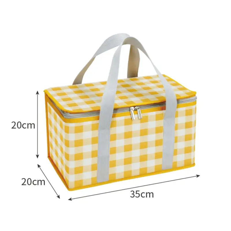 Insulated Picnic Bags - Yellow White Grid