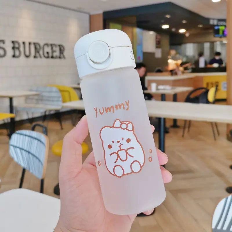 Kawaii Glass Lined Water Bottle - 450ml / Milk Tea Bear