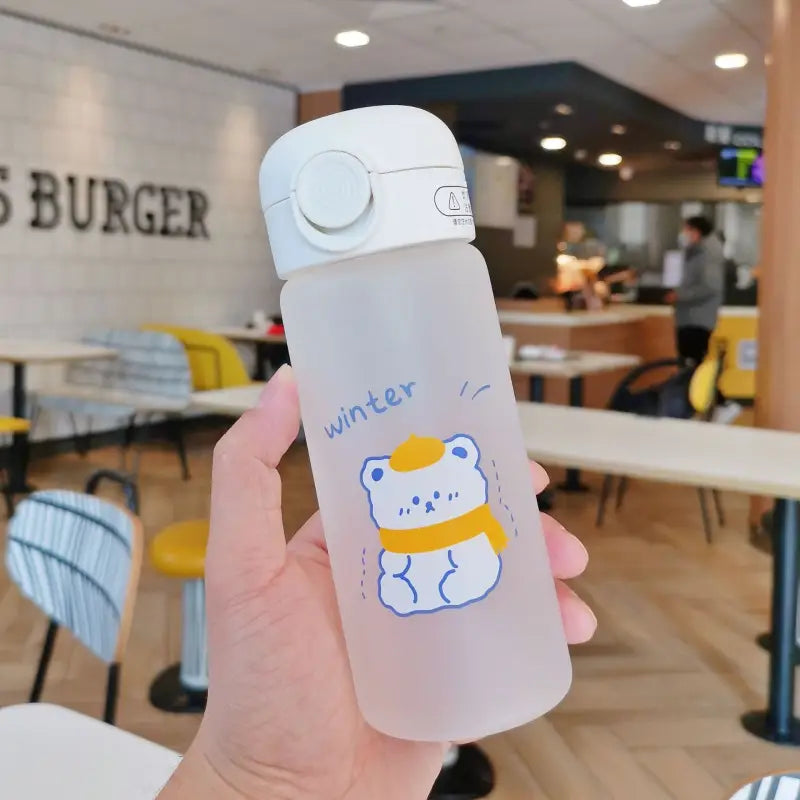 Kawaii Glass Lined Water Bottle - 450ml / Scarf Bear