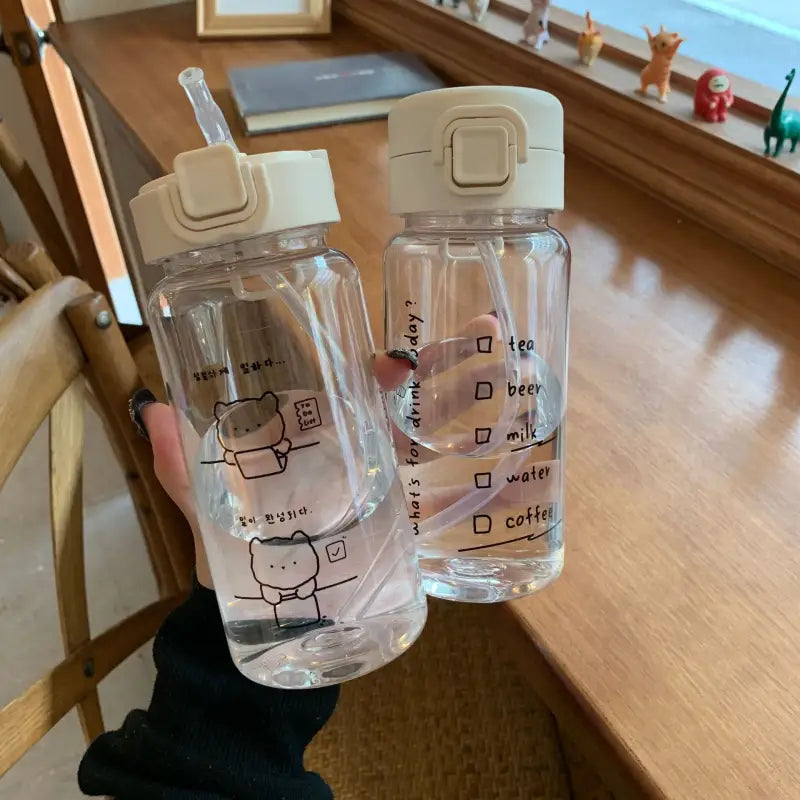 Kawaii Glass Water Bottle - Bear / 350ml