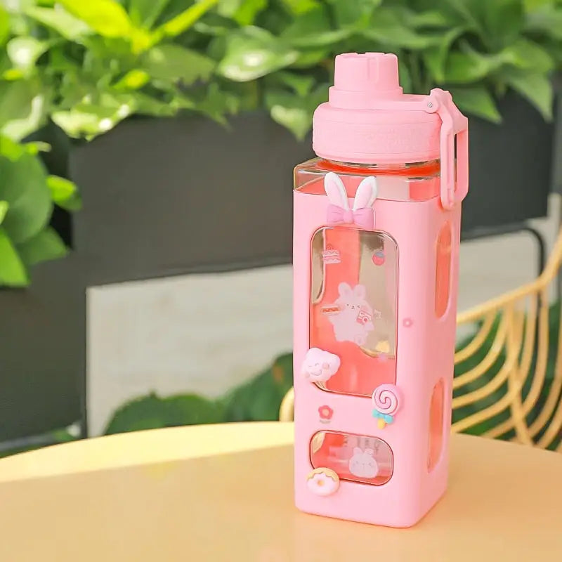 Kawaii Square Kids Water Bottle - 700ml / Pink