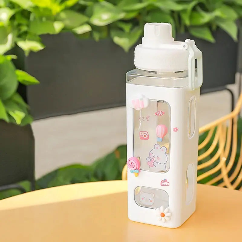 Kawaii Square Kids Water Bottle - 700ml / White