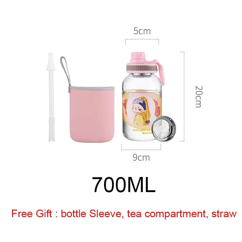 Kids Glass Water Bottle - 700-1000ml / 700ml Pink