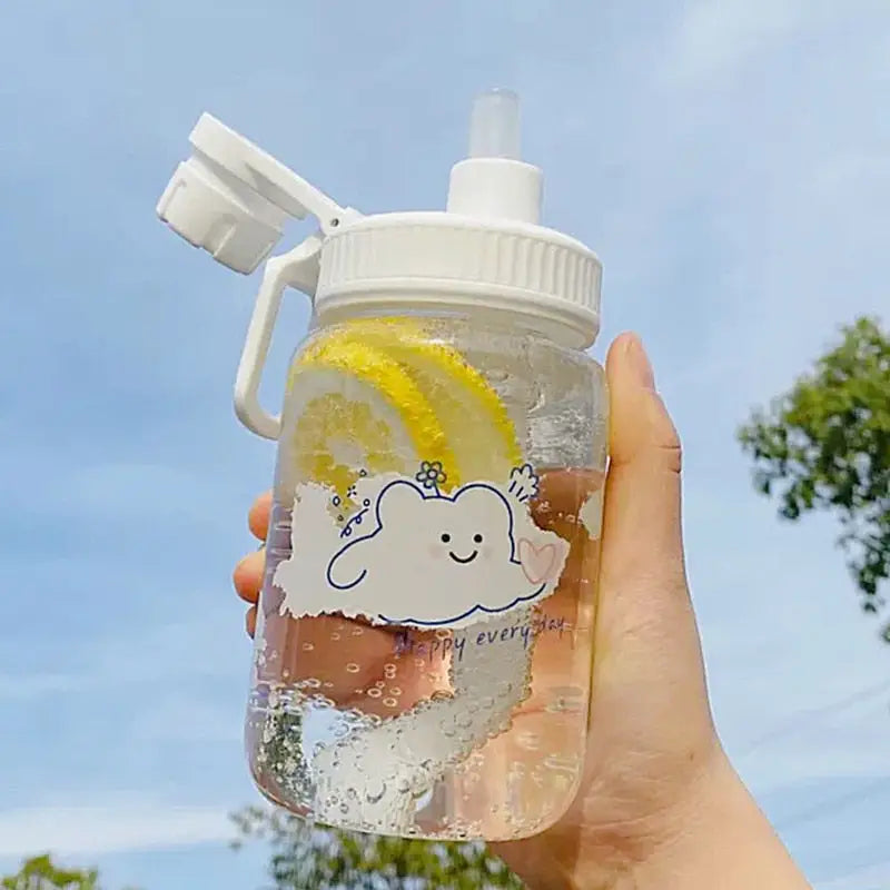 Kids Kawaii Glass Water Bottle - 301-400ml / Clear Cloud