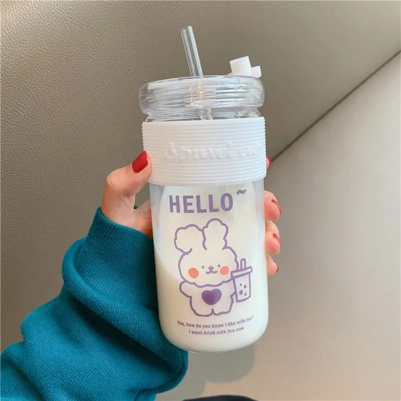 Kids Kawaii Water Bottle with Straw - Clear Hello