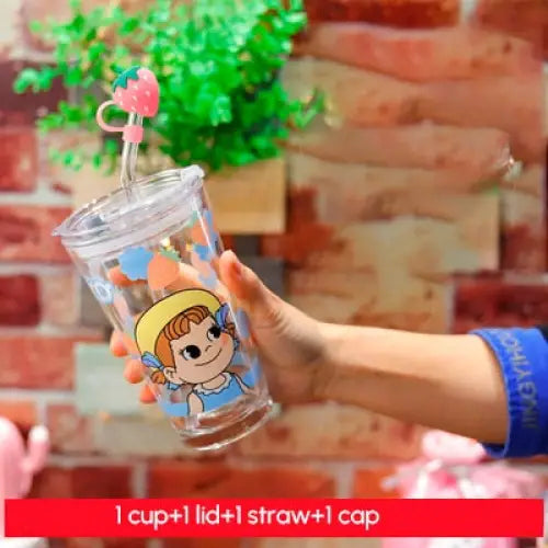 Kids Strawberry Cartoon Water Bottle - Blue Big Head /