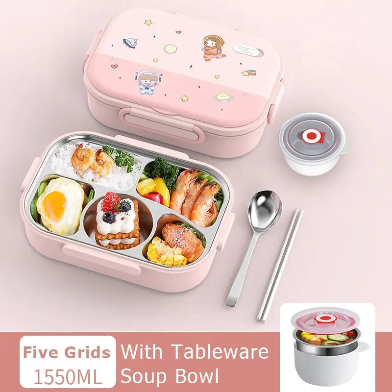 Large Lunchbox - 5 Grid Pink