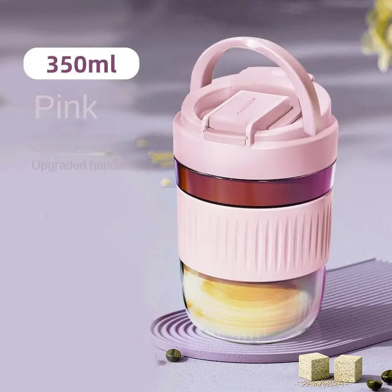 Little Glass Water Bottle - Pink-350ml