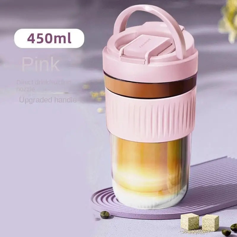 Little Glass Water Bottle - Pink-450ml