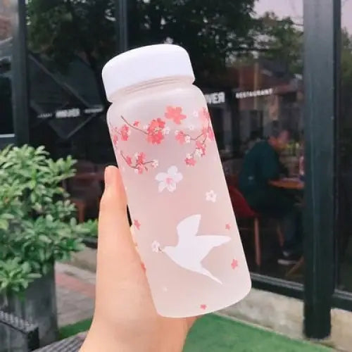 Pink Glass Water Bottle - 500ml / Frosted Bird