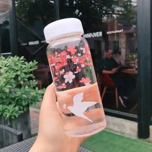 Pink Glass Water Bottle - 500ml / Transparent Bird