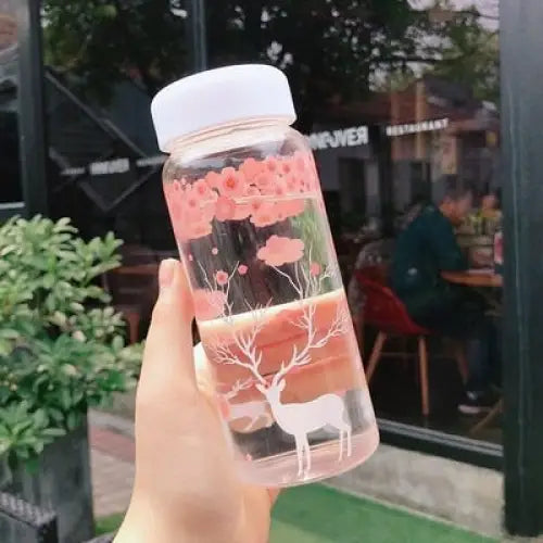 Pink Glass Water Bottle - 500ml / Transparent Deer