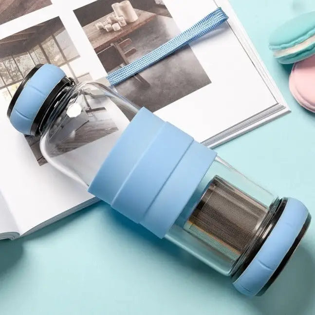 Portable Glass Water Bottle - 550ml / Blue