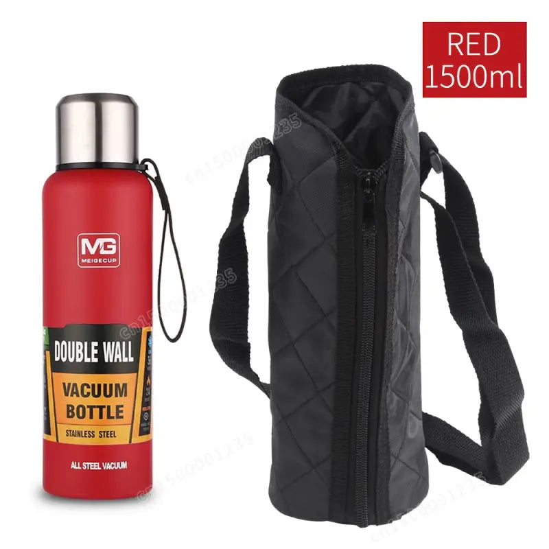 Portable Stainless Steel Water Bottle - 500ml / Red with Bag