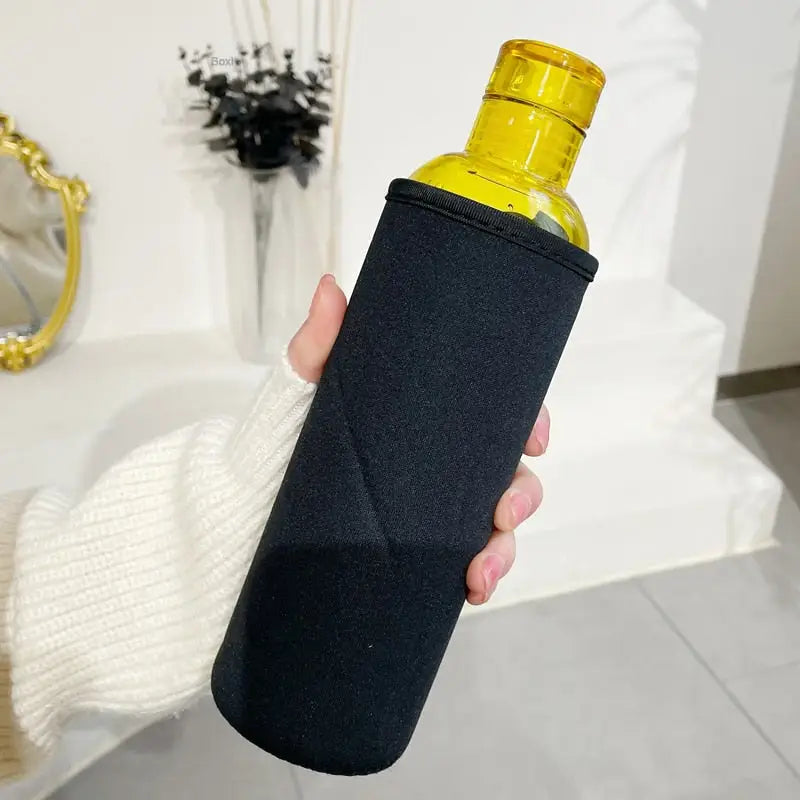 School Glass Water Bottle - 500ml Yellow Case