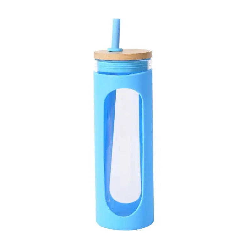 Silicone Bamboo Glass Water Bottle - 590ML / Blue