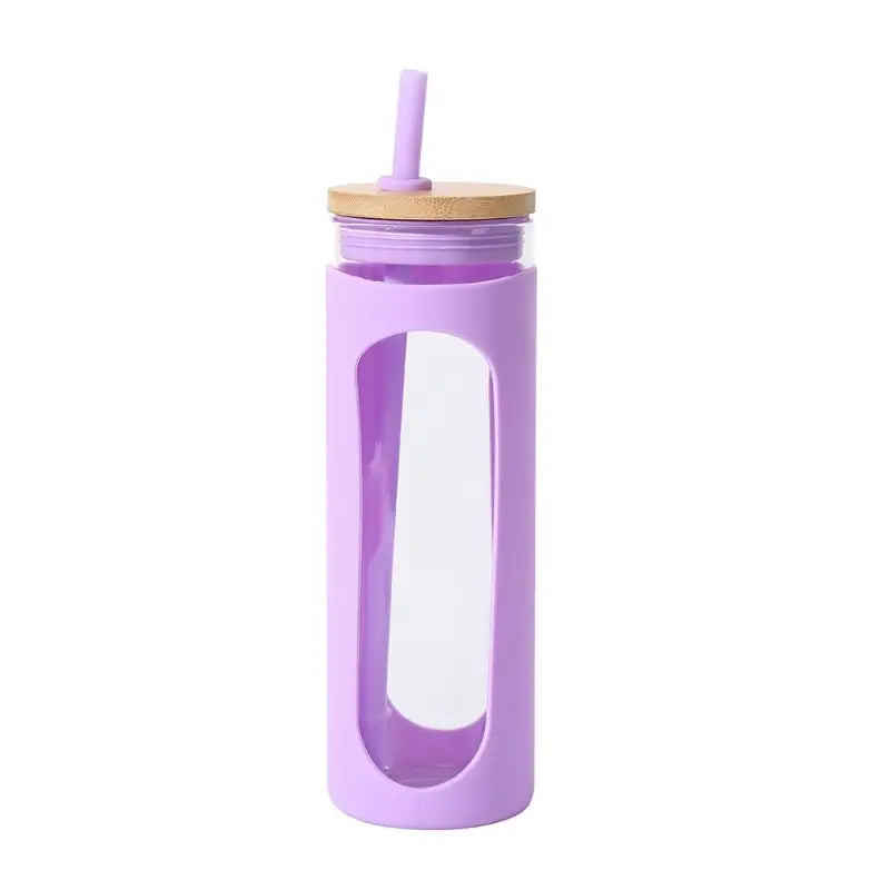 Silicone Bamboo Glass Water Bottle - 590ML / Purple