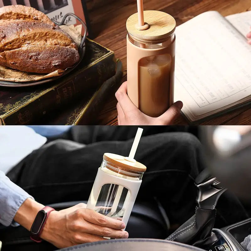 Silicone Bamboo Glass Water Bottle