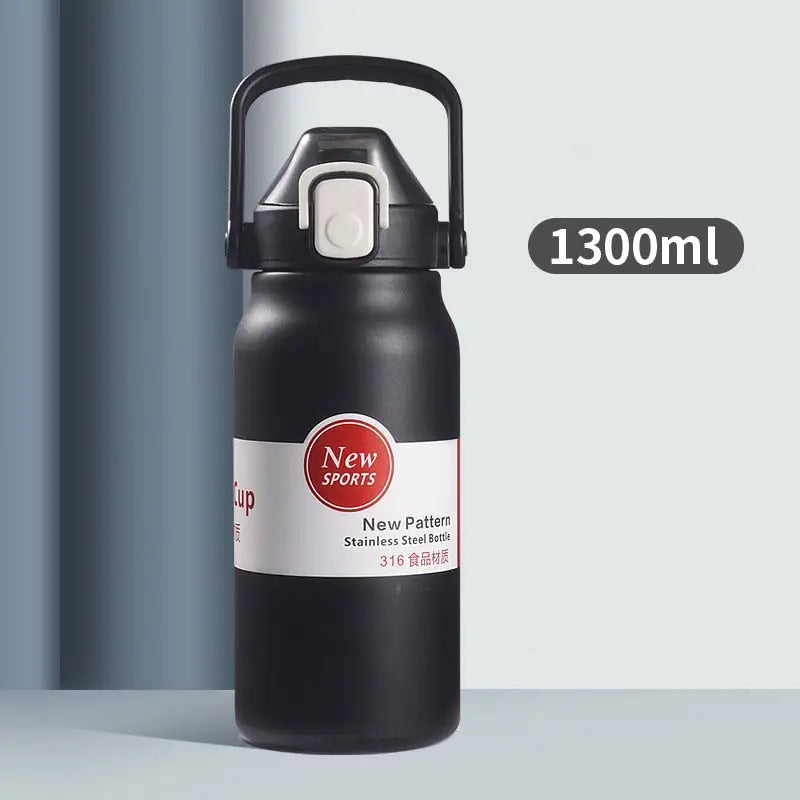 Small Gym Stainless Steel Water Bottle - Black 1300ml