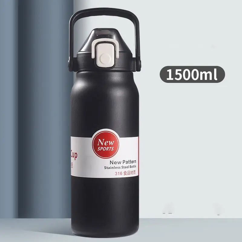 Small Gym Stainless Steel Water Bottle - Black 1500ml