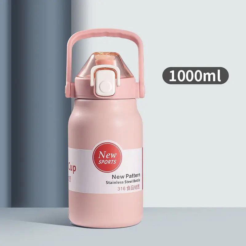 Small Gym Stainless Steel Water Bottle - Pink 1000ml
