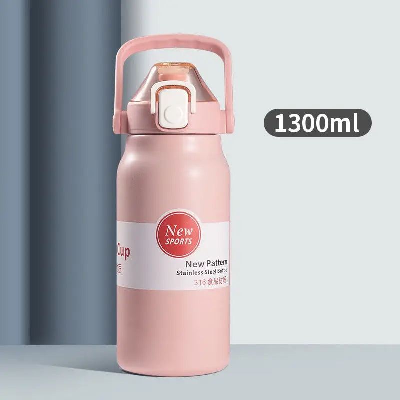 Small Gym Stainless Steel Water Bottle - Pink 1300ml