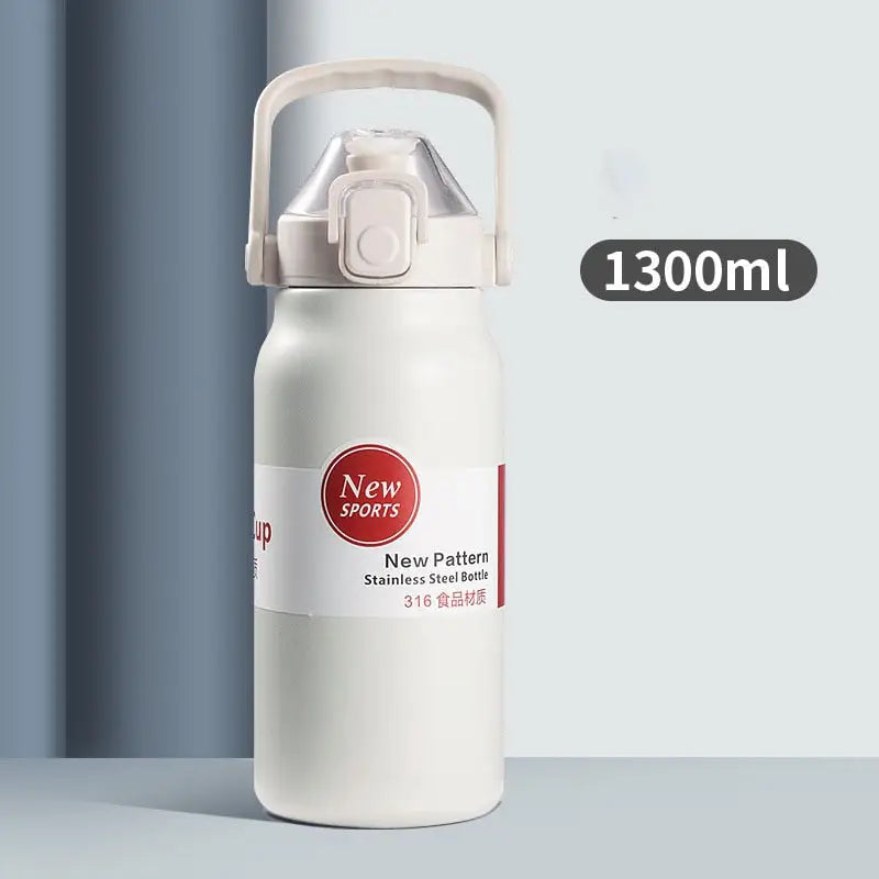 Small Gym Stainless Steel Water Bottle - White 1300ml