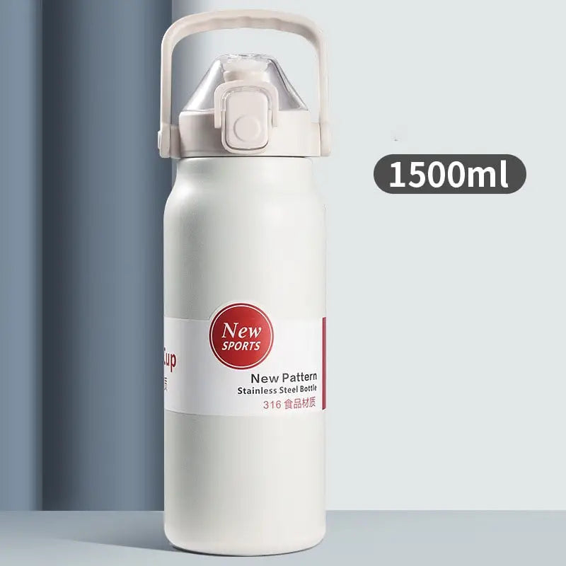 Small Gym Stainless Steel Water Bottle - White 1500ml