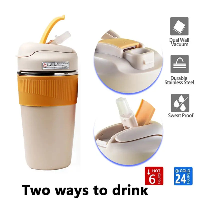 Small Stainless Steel Water Bottle with Straw