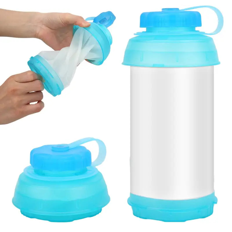 Soft Foldable Collapsible Water Bottle - Blue