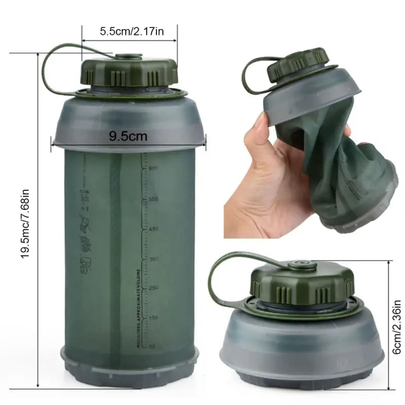 Soft Foldable Collapsible Water Bottle - Military Green