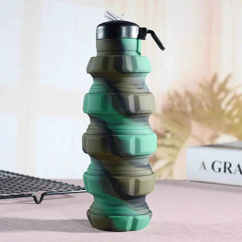 Sports Work Collapsible Water Bottle - Black-Green