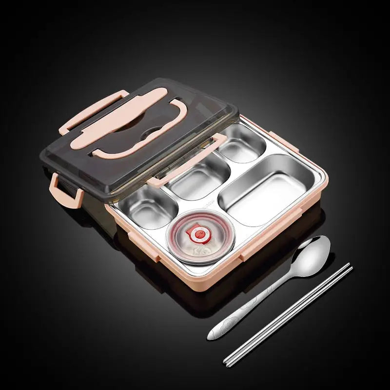 Stainless Steel Bento Box - Pink / 4 Grid with bBowl