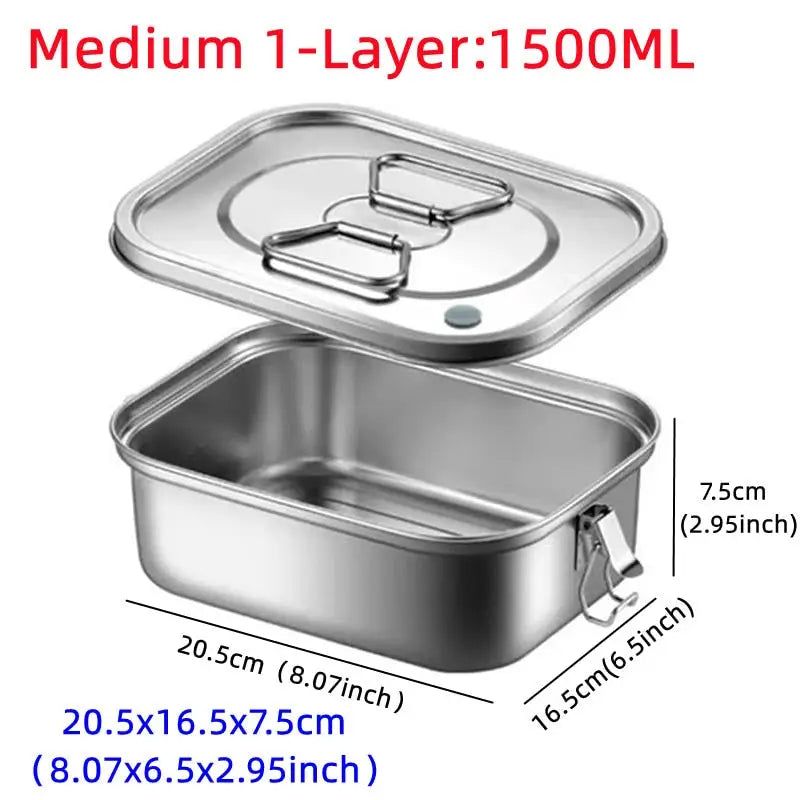 Stainless Steel Bento Boxes - 1 Layer 1800ml