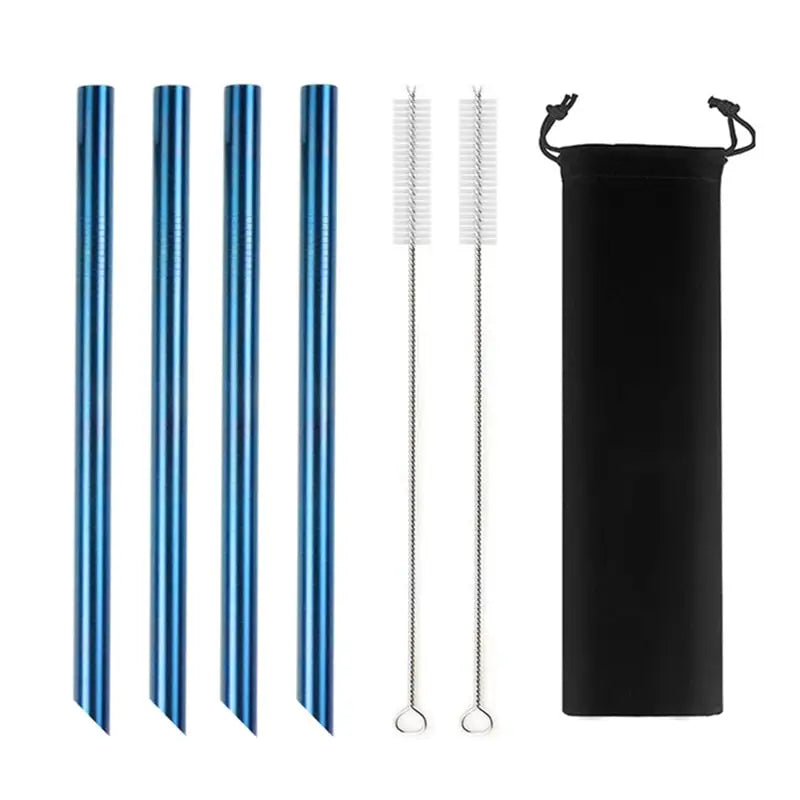 Stainless Steel Reusable Straws - Blue