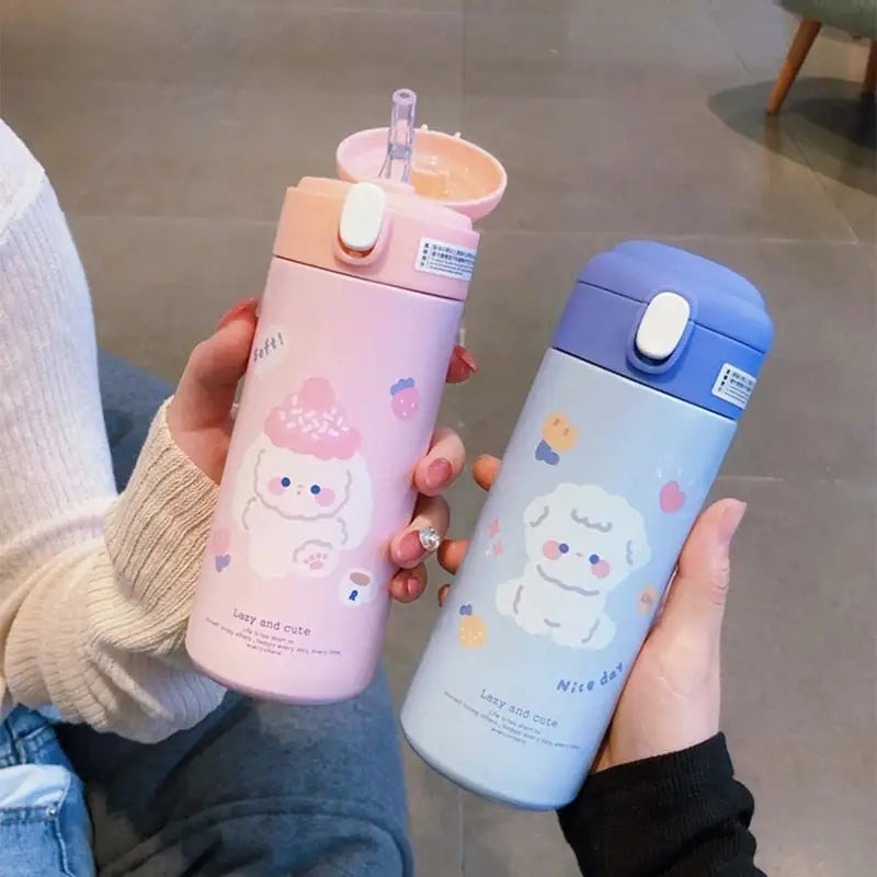 Straw Cup Cute Stainless Steel Water Bottle