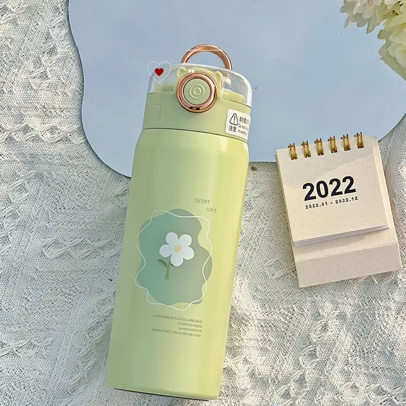 Straw Flask Kids Water Bottle - Green / 350ML