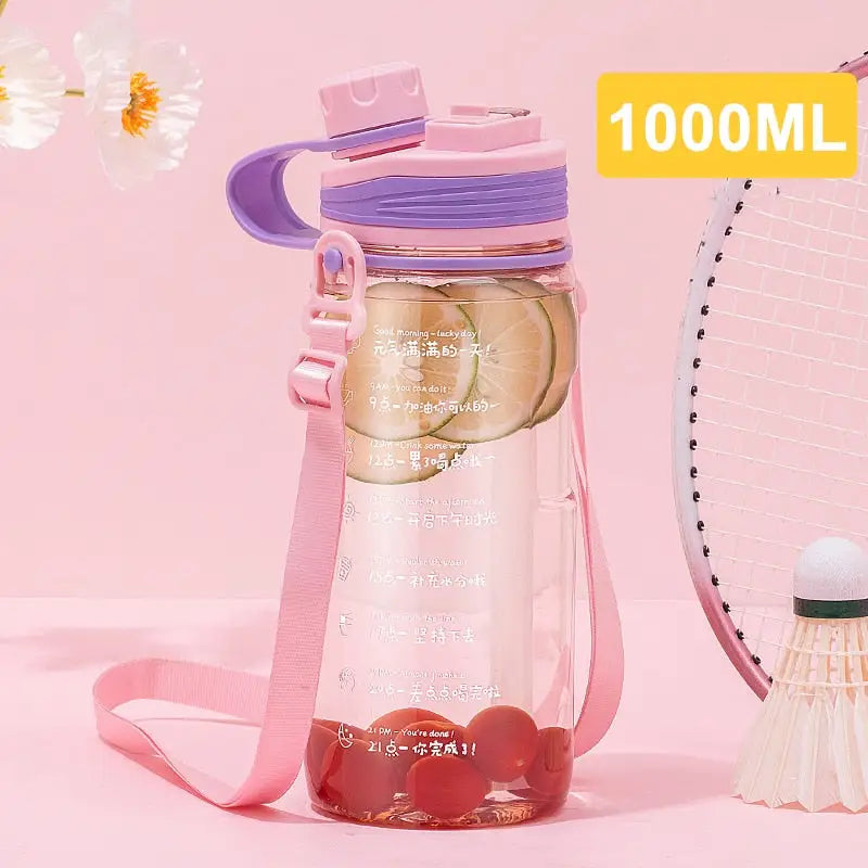 Transparent Sports Water Bottle - Pink 1000ML