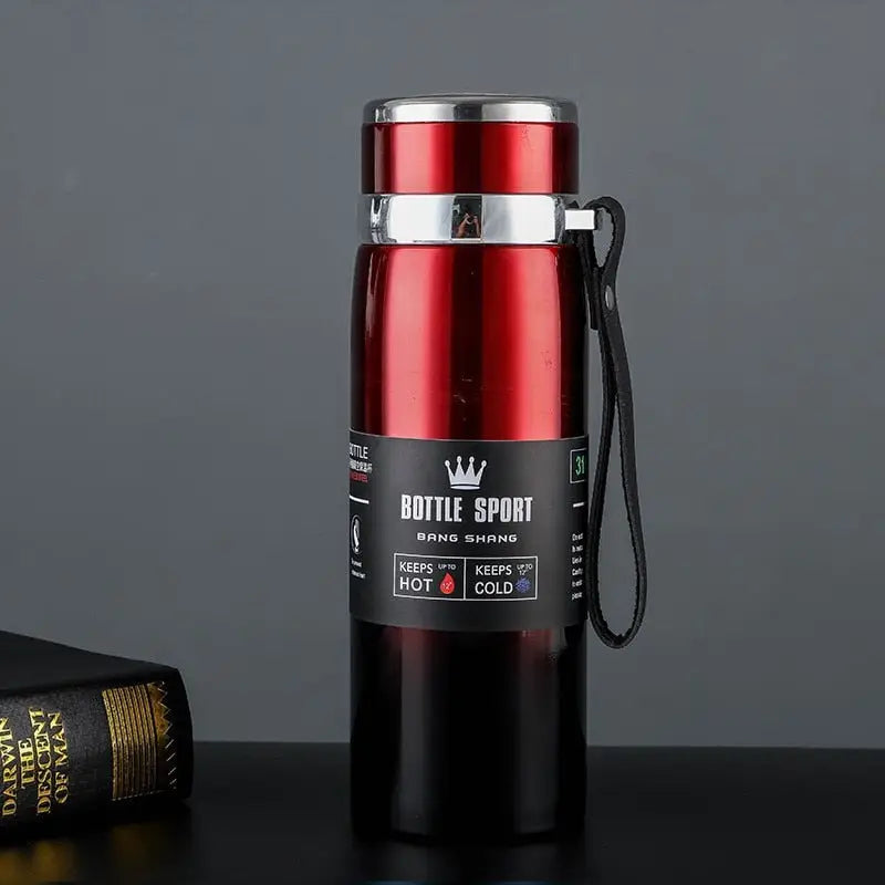 Vacuum Flask Sports Water Bottle - 600ML / Black-Red
